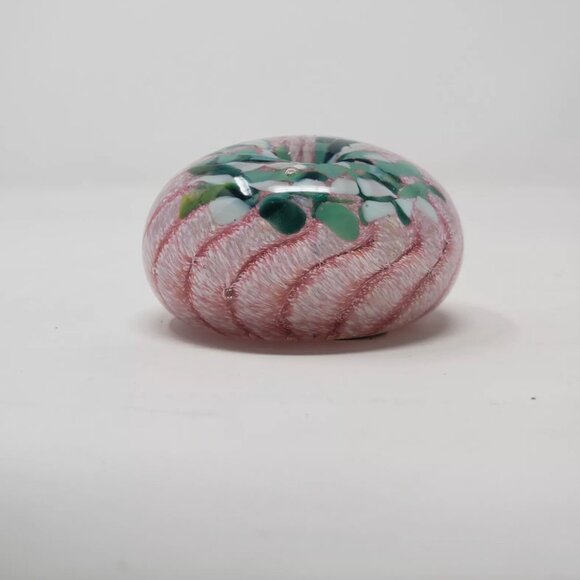 Bermuda Glass Blowing Studio 2.5" Glass Paperweight Pink Sea Urchin Green Stones - Picture 2 of 7